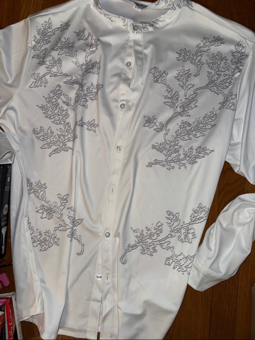 Men's White coral grey Button-Up Shirt Miami resort fun chic
